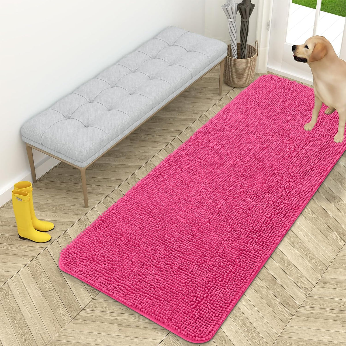 OLANLY Dog Door Mat for Muddy Paws 59x24, Absorbs Moisture and Dirt, Absorbent Non-Slip Washable