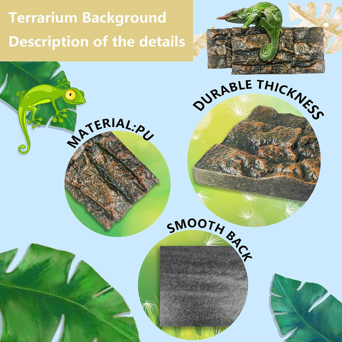 4pcs Rock Terrarium Background,3D Reptile Tank Background Board,Amphibian Stereo Backdrop