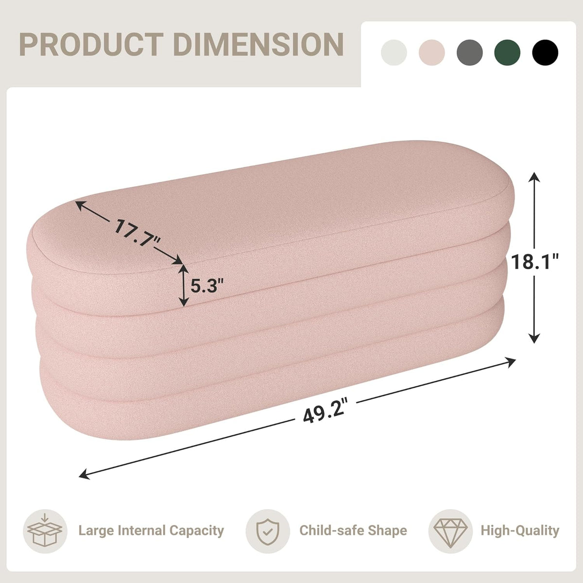 Storage Ottoman Bench 49.2 Inch Upholstered Fabric Storage Bench for Bedroom End of Bed Aesthetic