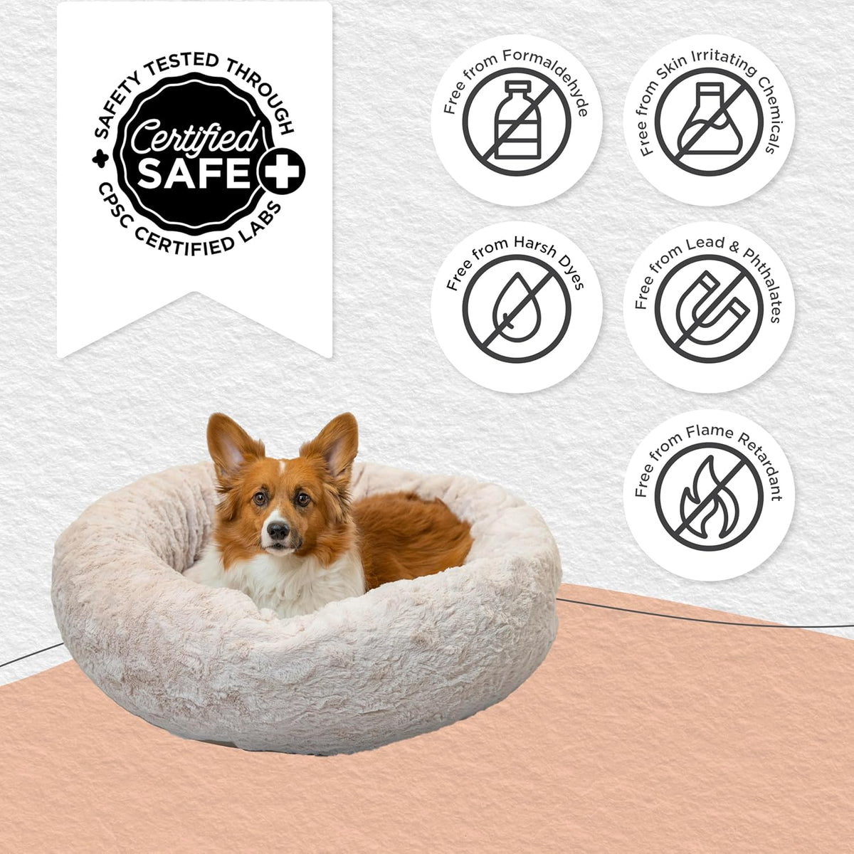 Best Friends by Sheri Original Calming Donut Dog and Cat Bed, Lux Faux Fur, Oyster, (30in x 30in)