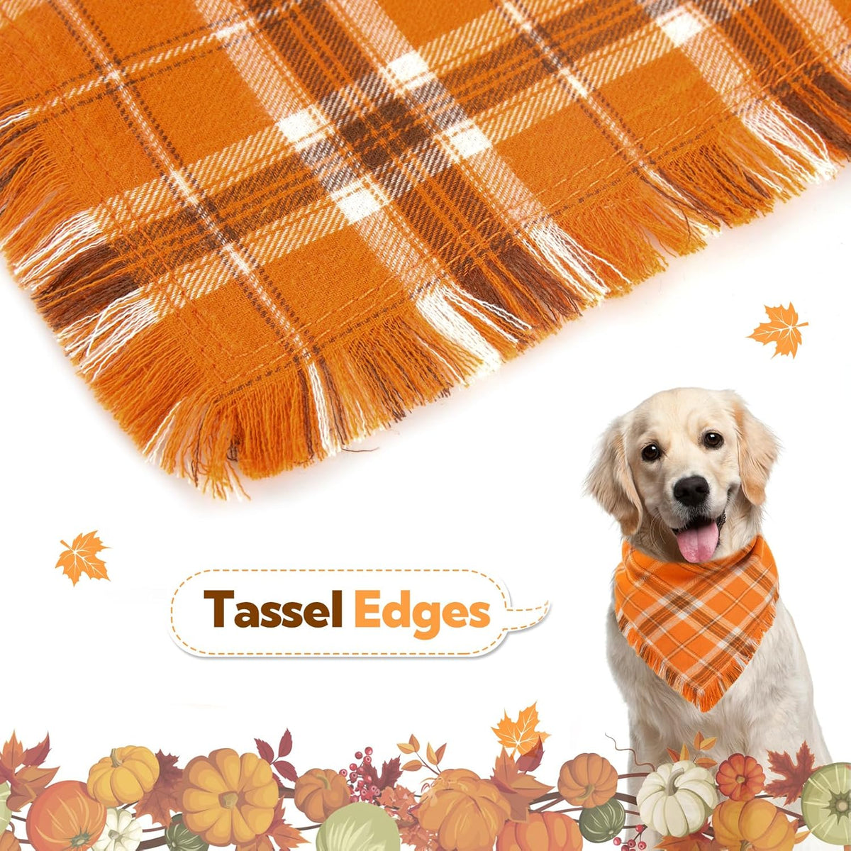 Kytely Fall Dog Bandana, 2Pack Halloween Dog Bandanas, Thanksgiving Classic Plaid Pet Scarf with