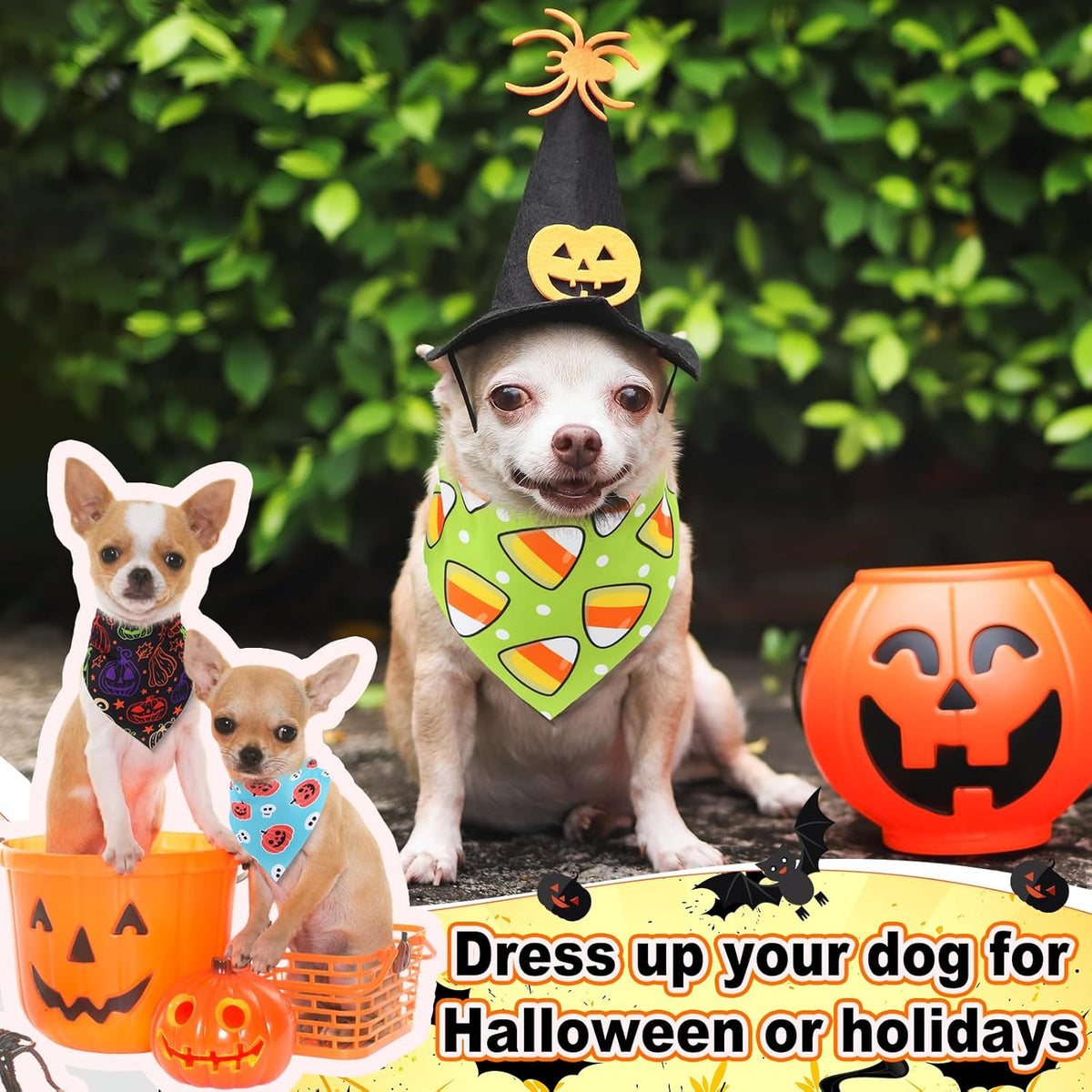Reginary 72 Packs Halloween Dog Bandanas Bulk Pumpkin Ghost Pet Bandanas Triangle Scarf Bibs