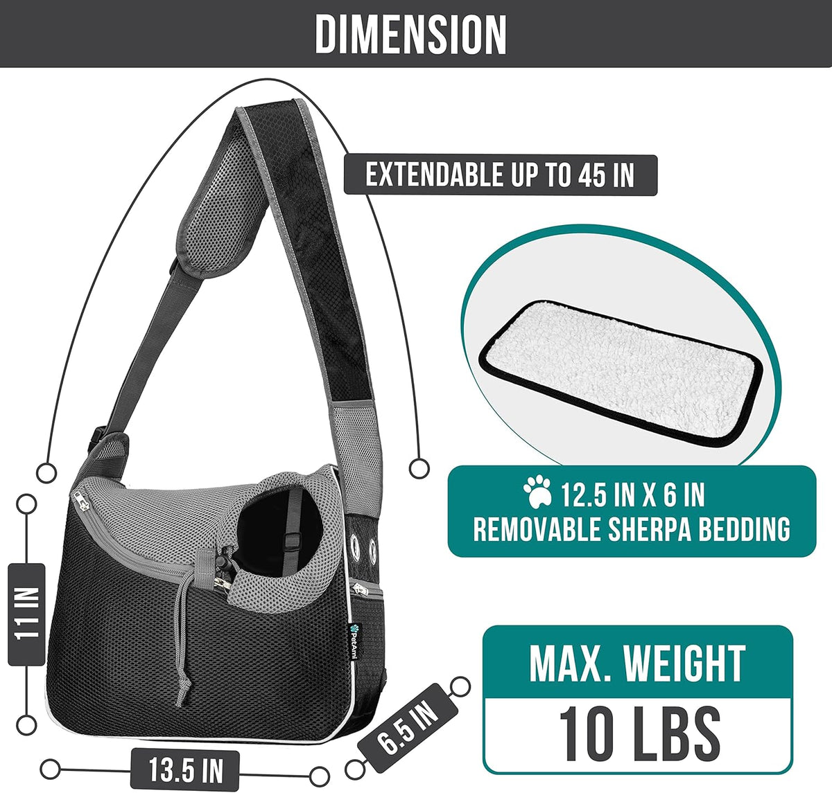 PetAmi Small Dog Sling Carrier, Soft-Sided Crossbody Puppy Carrying Purse Bag, Adjustable Sling Pet