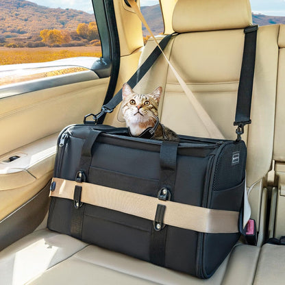 PETSFIT Soft-Sided Cat Carriers & Car Seats with Patent Safe Buckles, Clip-On Harness, 18"x11"x11"