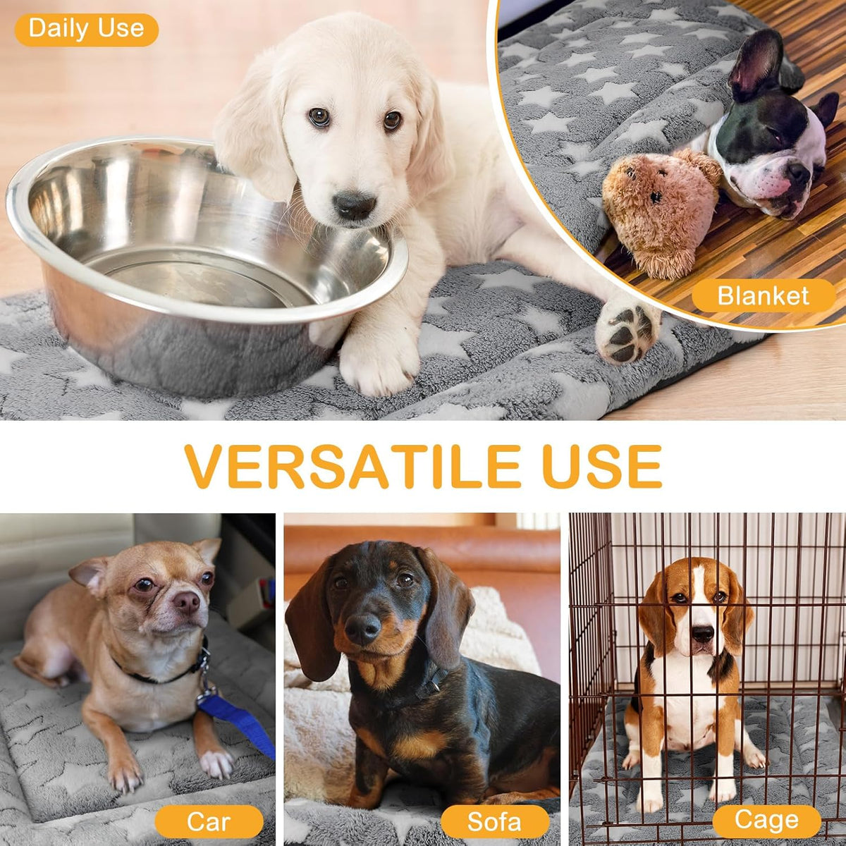 4 Pcs Washable Dog Crate Mat Kennel Pad Replaceable Reversible Pet Bed Pad for Crate Pet, Sleeping