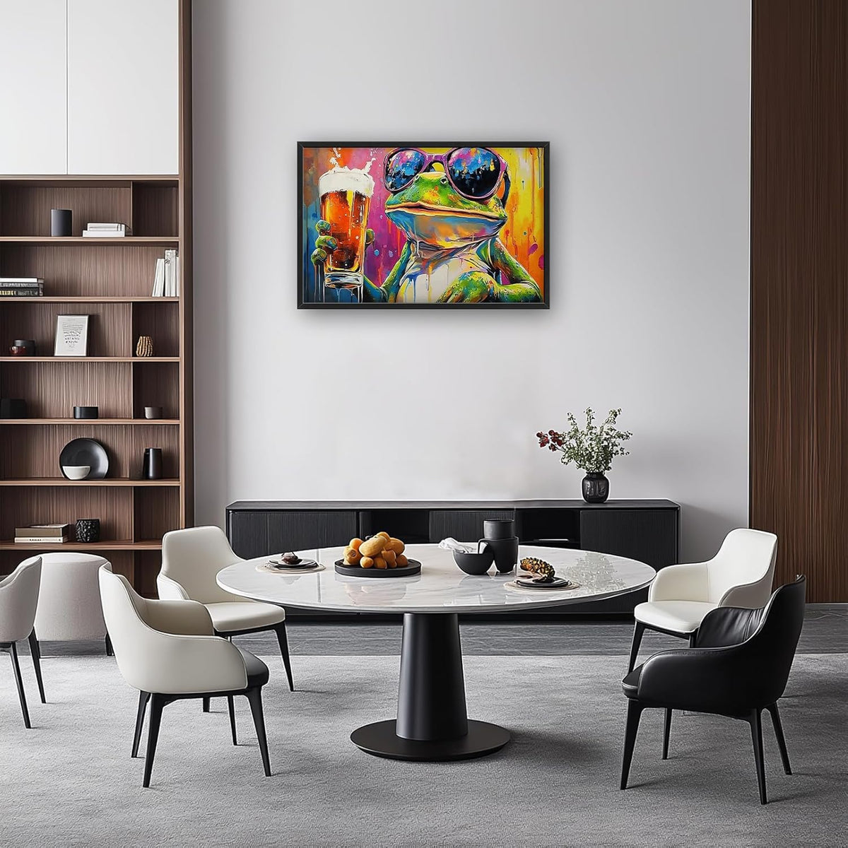 Large Graffiti Frog Wall Art for Living Room, Framed Oversized Funny Frog Beer Wall Decor Colorful