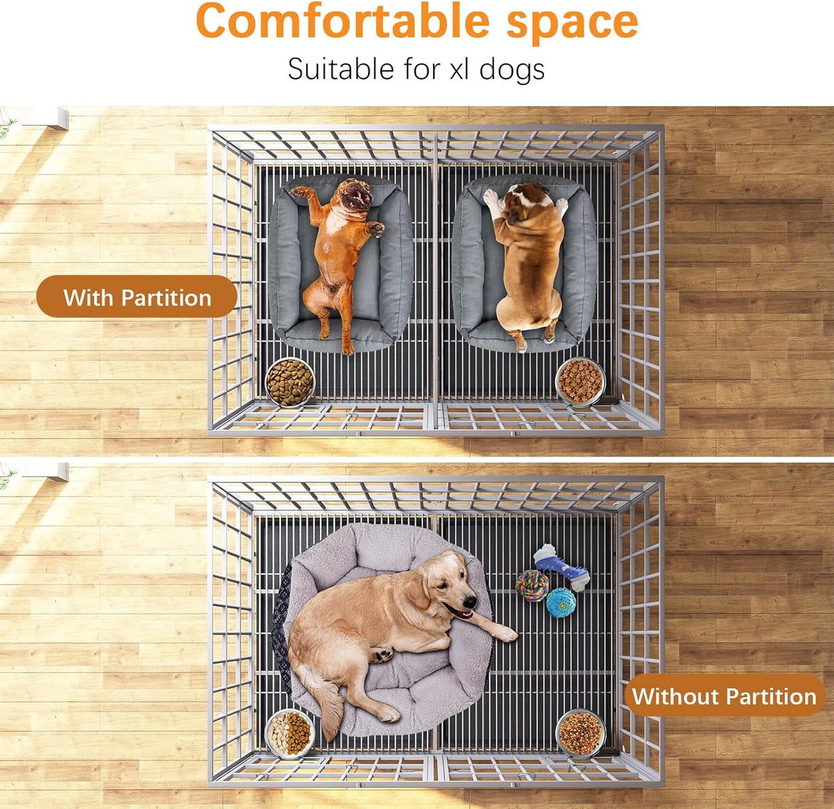 aboxoo 42/48 inch Heavy Duty Metal Dog Crate for 2 Dogs/Large Dog,All Metal Open Top,Dog Kennel