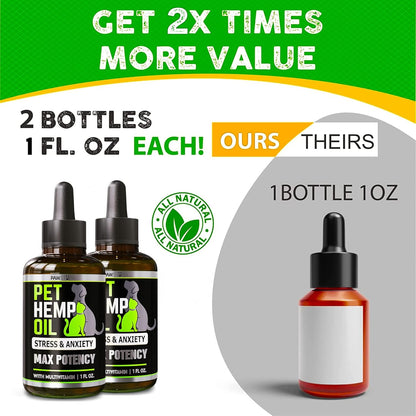 (2 Pack) Hemp Oil for Dogs and Cats - Helps Pets with Anxiety, Pain, Stress, Sleep, Arthritis