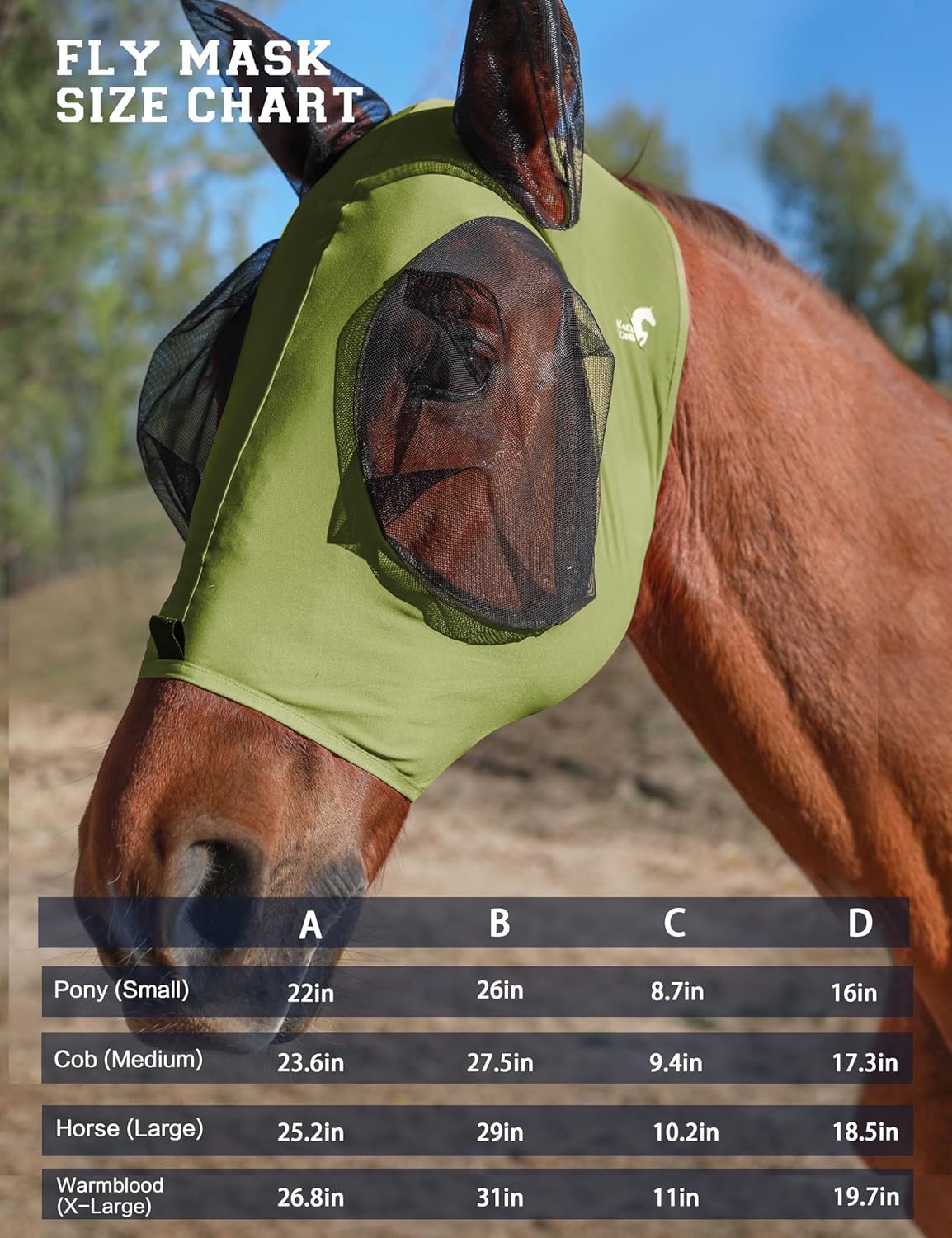 Horse Fly Mask with Ears, UV Protection for Horses, Elasticity with Big Mesh Eye Covers, Snug