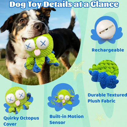Interactive Octopus Dog Toys – Rechargeable Dog Squeaky Toy with Bouncing Ball, Music, Recording &