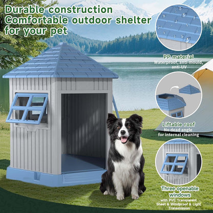 Vixzen Large Outdoor Dog House,Durable Water Resistant Resin Dog House,Doghouse for Small to Large