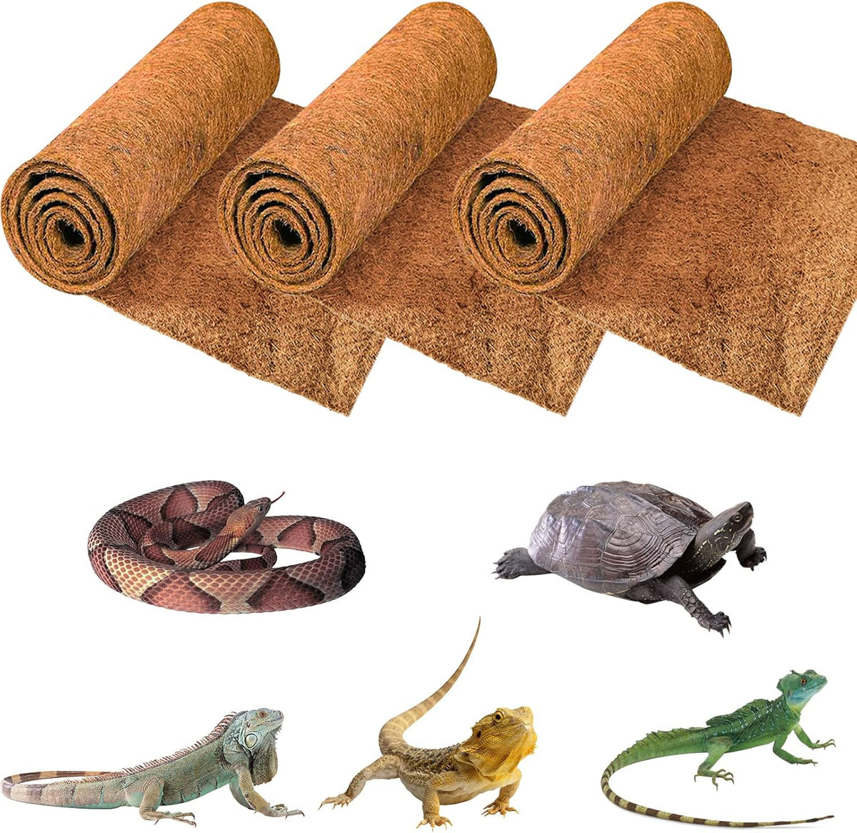 ZeeDix 3 Rolls Coconut Fiber Reptile Substrate Mat, 16 x 36 inches Natural Coco Mat Reptile Carpet