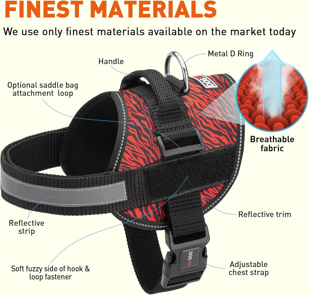 Dogline Dog Harness, Reflective No-Pull Adjustable Vest with Handle for Walking, Training