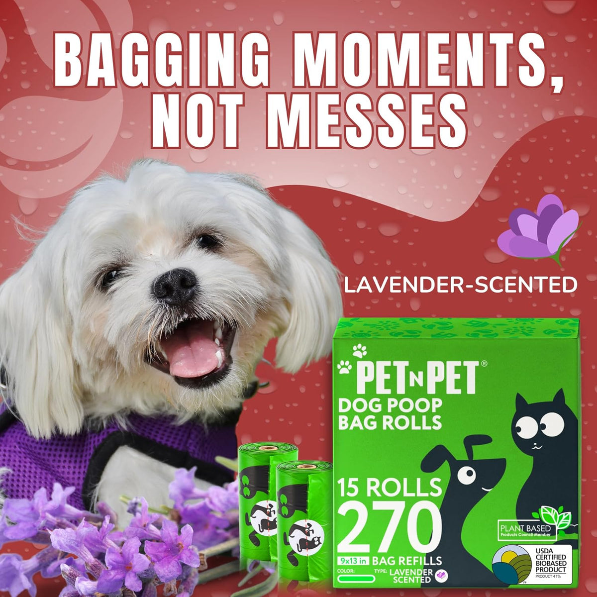 Pet N Pet Poop Bags For Dogs, Green 270 Counts Lavender Scented Dog Poop Bags Rolls, Dog Bag, Pet