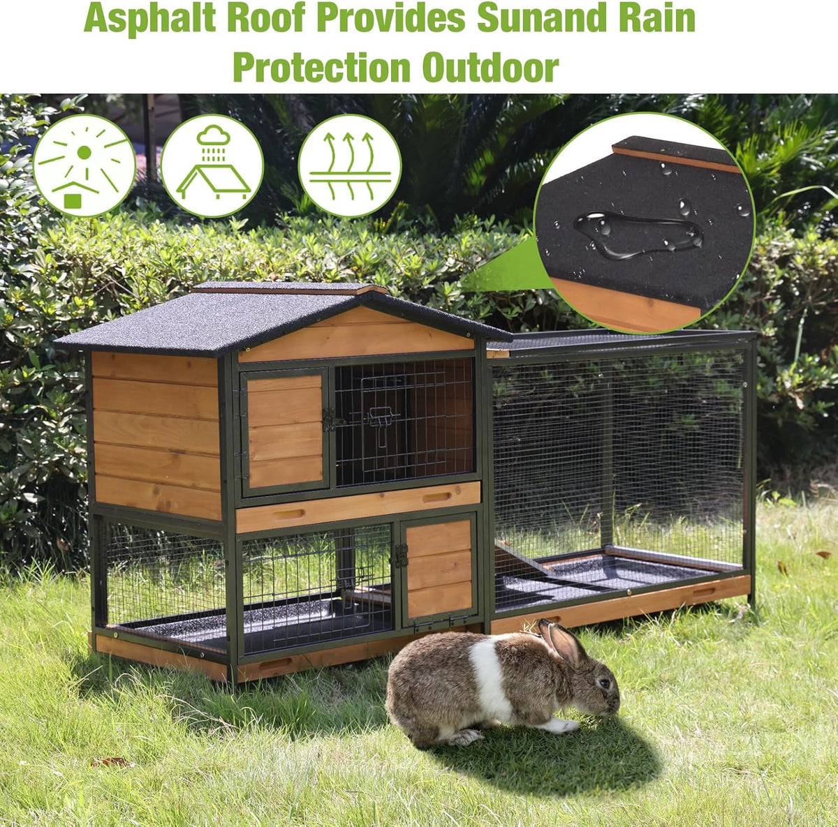 GUTINNEEN Rabbit Hutch Outdoor with Metal Surround Indoor Rabbit Cage with Wheels Bunny Cage Large
