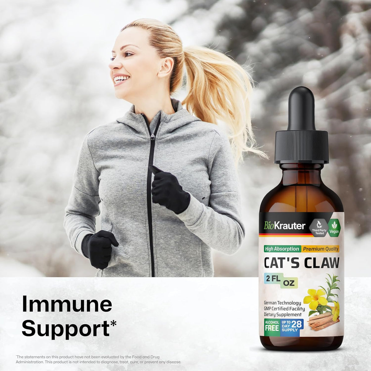 BIO KRAUTER Cats Claw Tincture - Vegan Cat's Claw Supplement - Immune Support - Alcohol & Sugar