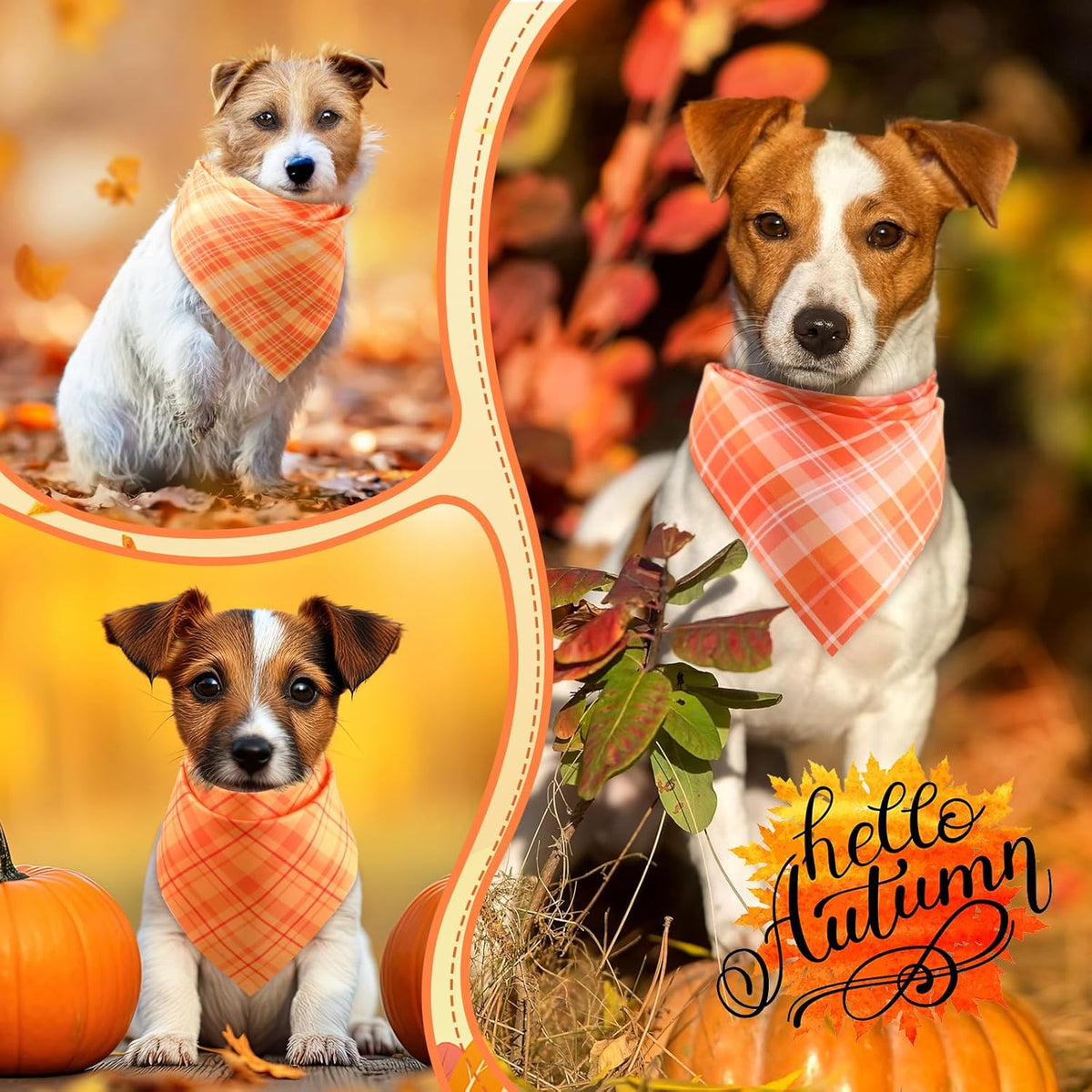 Abbylike 200 Pcs Fall Plaid Dog Bandanas Bulk Thanksgiving Bandanas for Dogs Pets Triangle Kerchief