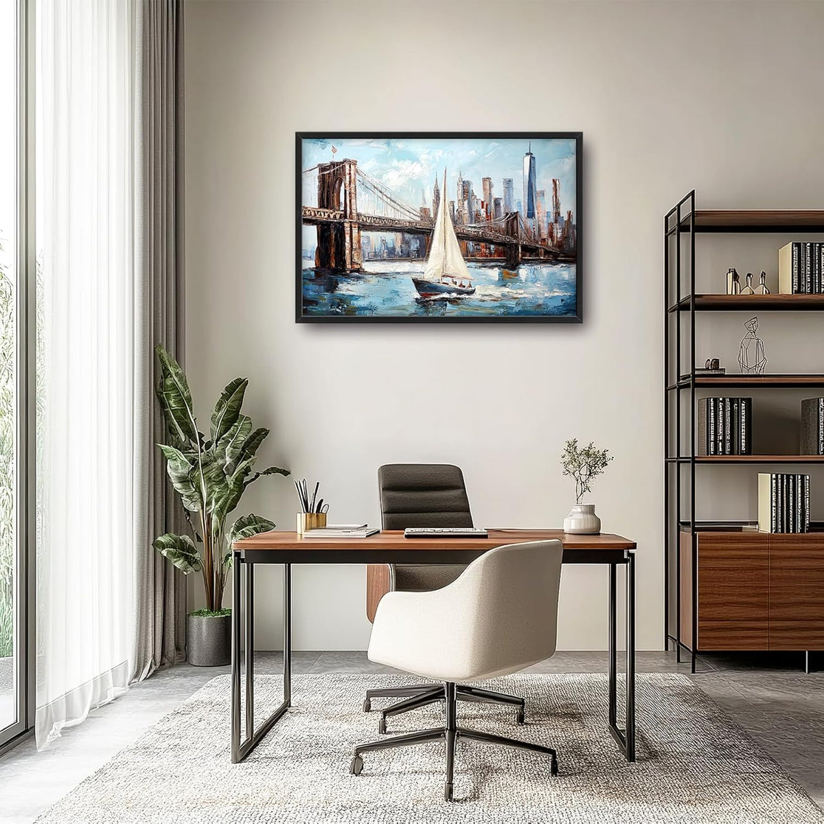 Extra Large Sailboat Framed Wall Art for Living Room,Oversized New York Brooklyn Bridge Pictures