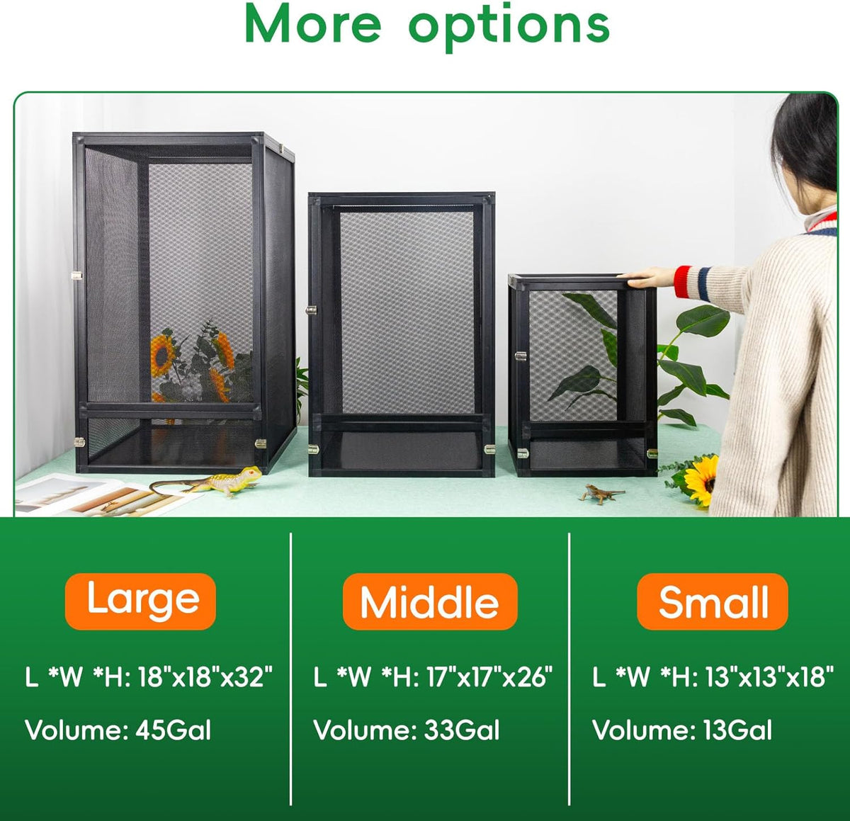 33 Gal Detachable and Foldable Reptile Butterfly Cage Terrarium, 360° Observation, Airflow