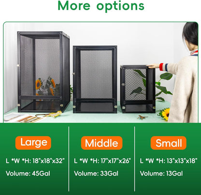 33 Gal Detachable and Foldable Reptile Butterfly Cage Terrarium, 360° Observation, Airflow