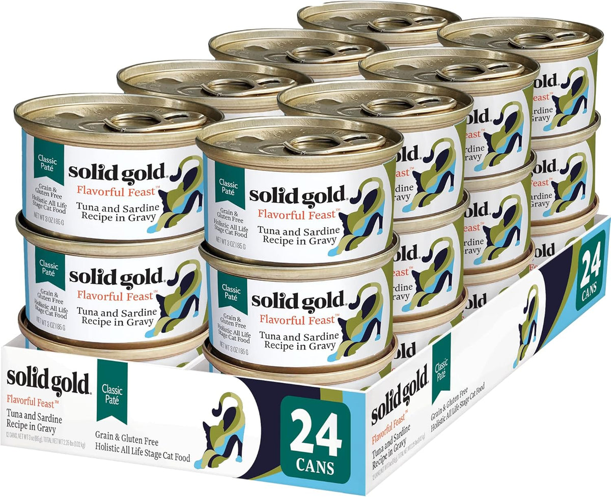 Solid Gold Wet Cat Food Pate - Healthy Canned Cat Food Pate w/Real Tuna & Sardine, Omega Fatty