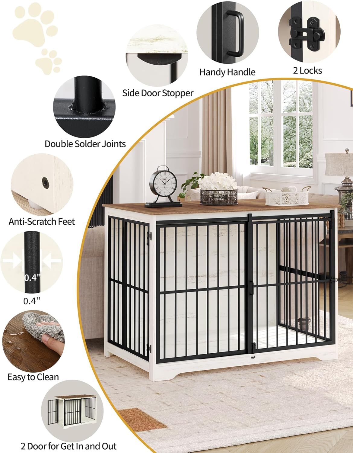 XXL Large Dog Crate Furniture, 46.9" Indoor Dog Kennel Furniture with Barn Door, Wooden Tall Dog