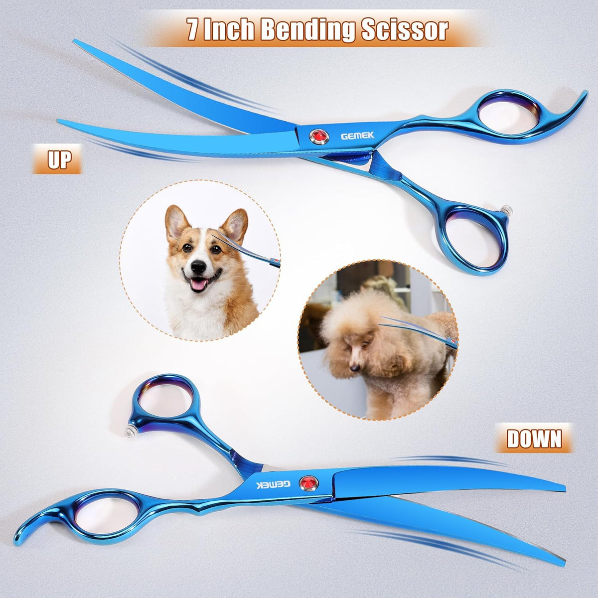 7.0in Titanium Professional Pet Grooming Scissors Set, GEMEK 6 in 1 Straight & Thinning & Upwards