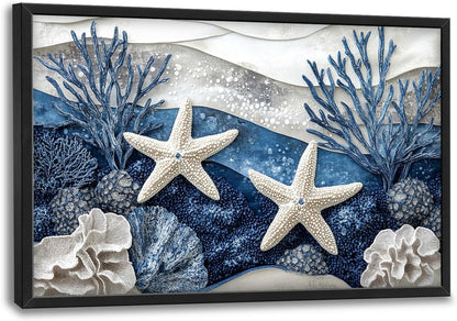 Large Starfish Nautical Wall Art for Living Room, Ocean Canvas Oversized Wall Decor, Sea Animal