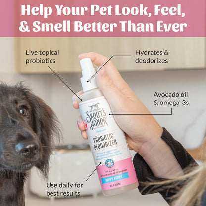 SKOUT'S HONOR Probiotic Deodorizer Spray for Pets- Hydrating Daily-Use with Avocado Oil & Omega-3s