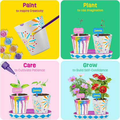 4 Set Paint & Plant Flower Gardening Kit - Gifts for Girls Ages 8-12, Arts and Crafts for Kids Ages