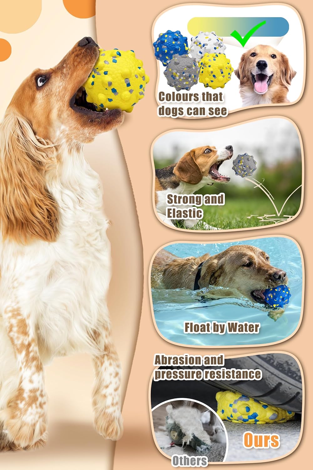3.7'' Dog Balls for Dogs Aggressive Chewers Indestructible Tennis Durable Bouncy Interactive Dog