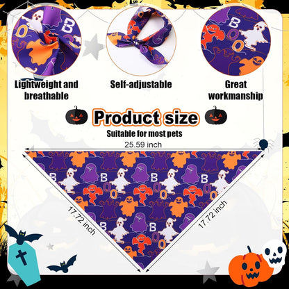 Reginary 72 Packs Halloween Dog Bandanas Bulk Pumpkin Ghost Pet Bandanas Triangle Scarf Bibs