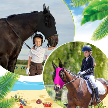 Frienda 4 Pcs Horse Fly Masks with Ears Head Fly Masks for Horses Smooth Elastic UV Protection
