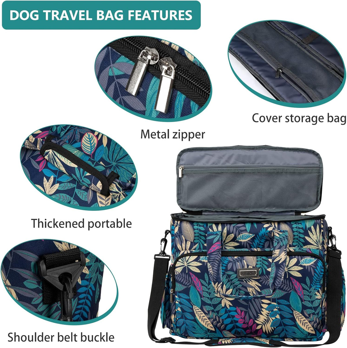 BAGLHER Dog Travel Bag, Pet Travel Bag (ALL Pet Travel Supplies), With 2 Pet Food Containers and 2