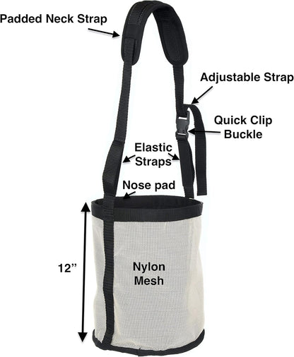 Majestic Ally Horse Feed Bag, Heavy Duty Nylon Mesh Grain Feed Bag, Adjustable Strap with Durable