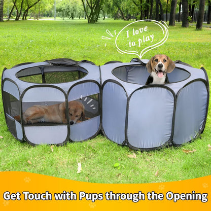 EighteenTek XLarge 2-in-1 Pop up Dog Playpen, Assembly-Free, with Leakproof Pet Pee Pads,Portable