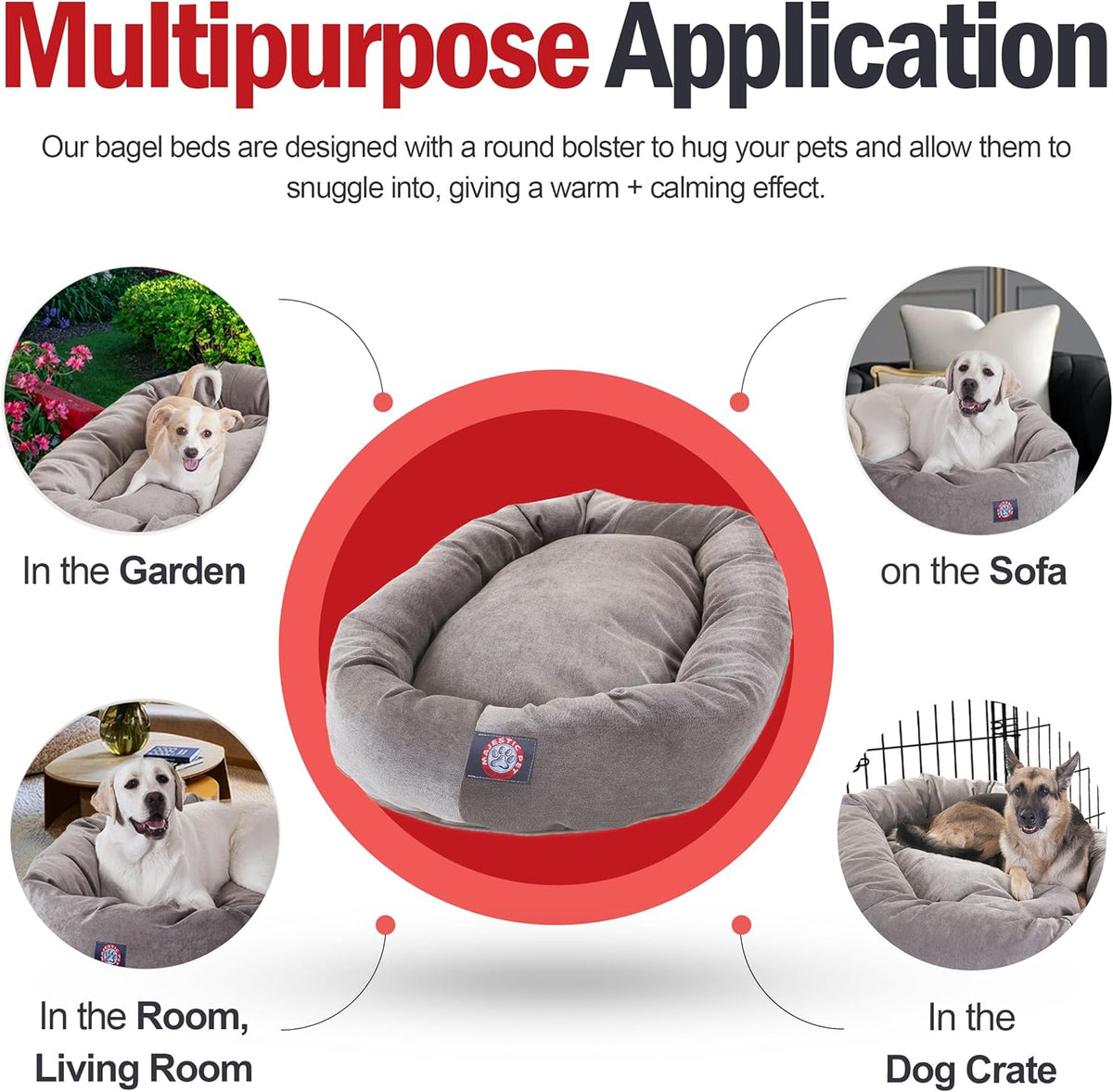Majestic Pet 24 Inch Micro Velvet Calming Dog Bed Washable 24x19x7 (inch) – Cozy Soft Round Donut