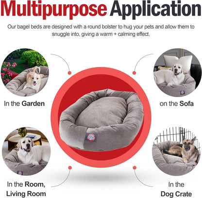 Majestic Pet 40 Inch Micro Velvet Calming Dog Bed Washable 40x29x9 (inch) – Cozy Soft Round Donut