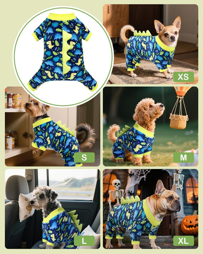 CuteBone Dinosaur Costume Dog Pajamas, Stretchy Spandex Crystal Velvet Sleepwear Coat for Small