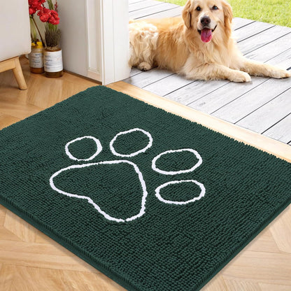 OLANLY Door Mat for Muddy Dog Paws 40x32, Absorbent Chenille Mud Doormat with Paw Print Design