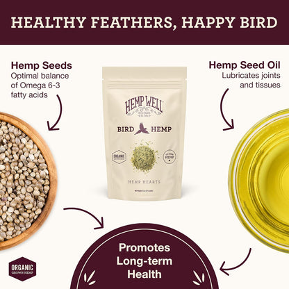 Hemp Well Organic Hemp Hearts –Reduces Feather Plucking, Promotes Relaxation, Immune Support