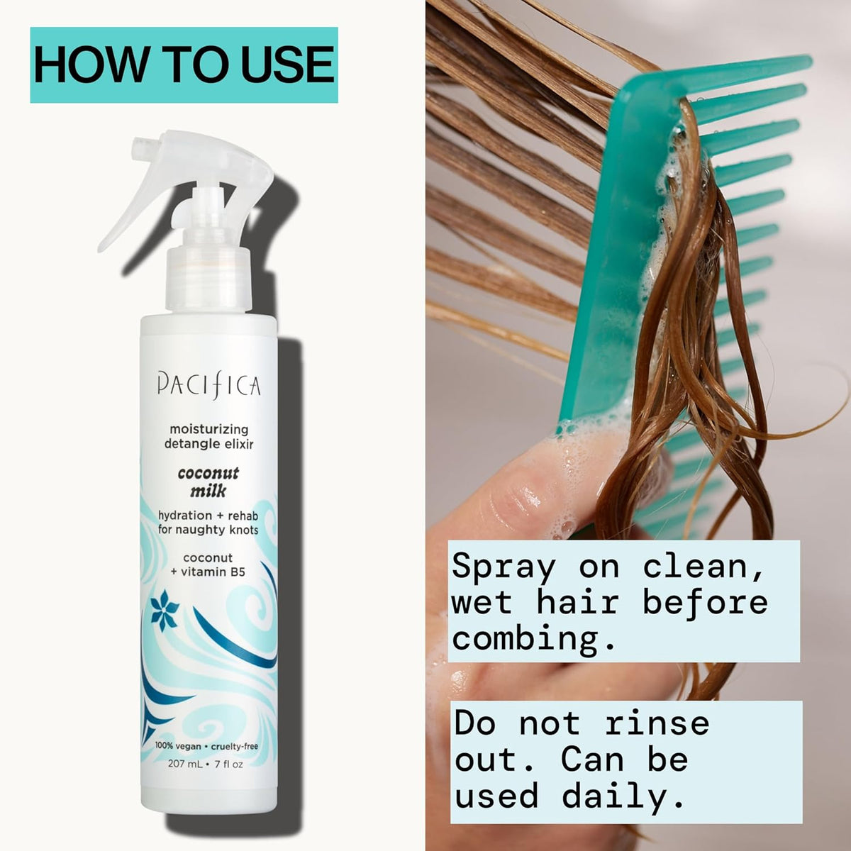 Pacifica Coconut Milk Hair Detangler Spray - Leave In Conditioner Spray, Detangling Elixir Suitable