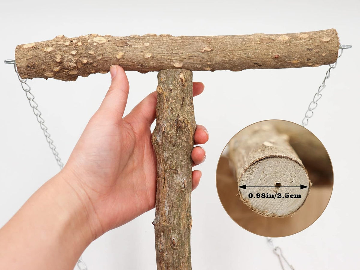 Large Bird Perch Swing Toy, Natural Pepper Wood Parrot Perch Stand Toy, Hangable Birdcage