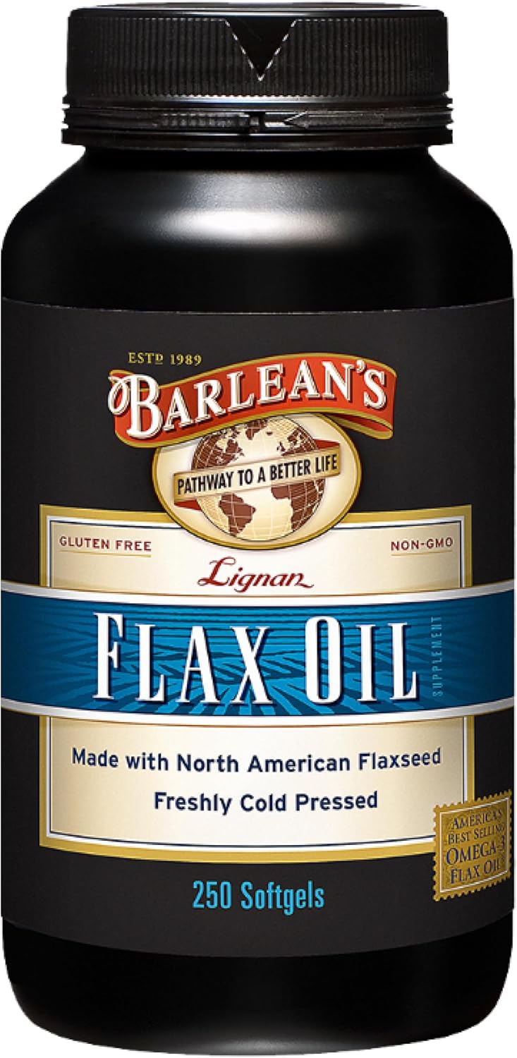 Barlean's Lignan Flaxseed Oil Softgels, Cold-Pressed Flax Seed Supplement with 1,550 mg ALA Omega-3