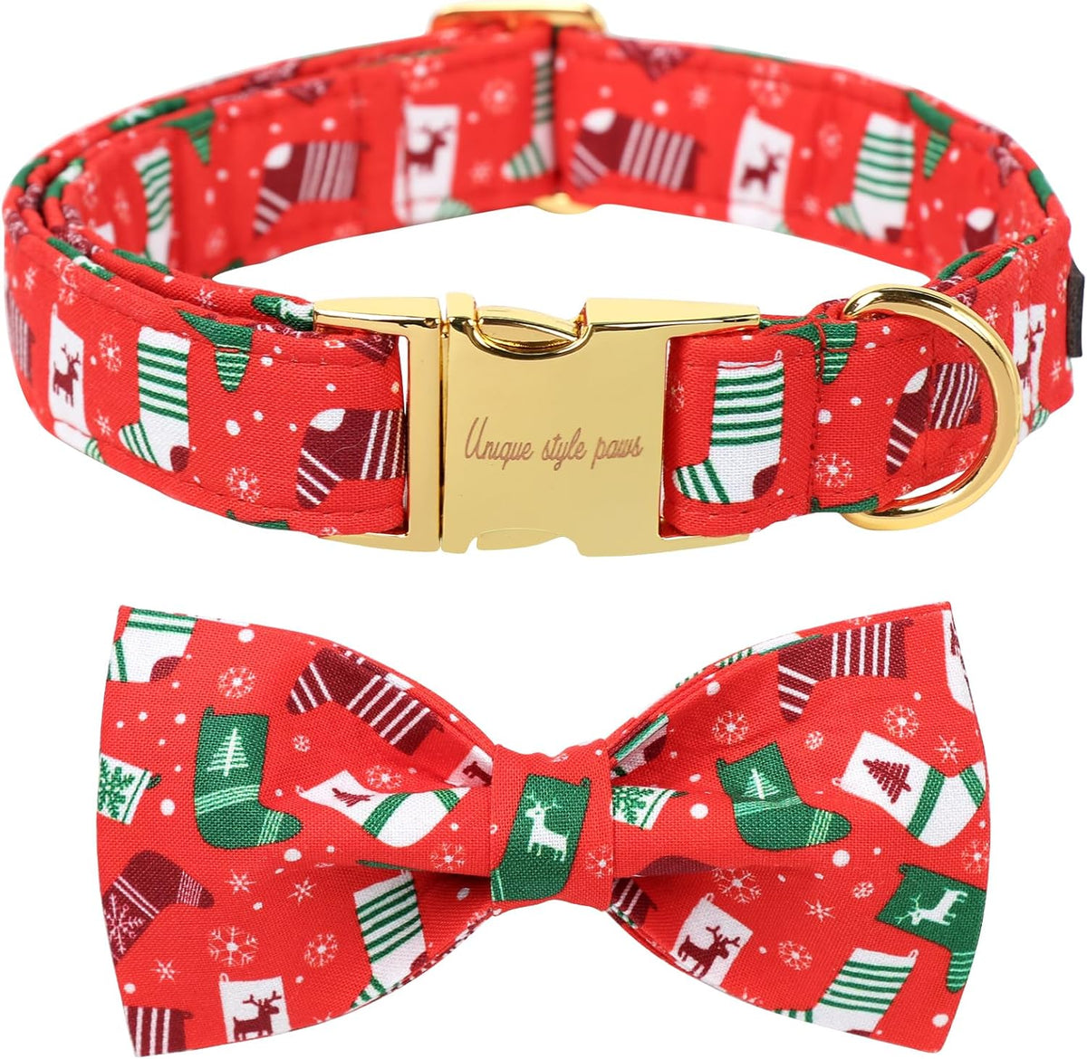 Unique Style Paws Christmas Day Dog Collar with Bow Christmas Tree Cotton Puppy Collars for Small