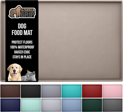 GORILLA GRIP 100% Waterproof Raised Edge BPA Free Silicone Pet Feeding Mat, Dog Cat Food Mats