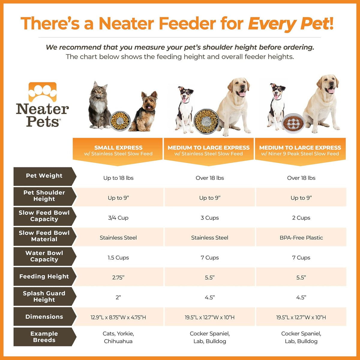 Neater Feeder - Express Model w/ Slow Feed Bowl - Mess-Proof Dog Bowls (M/L, Black) Made in USA
