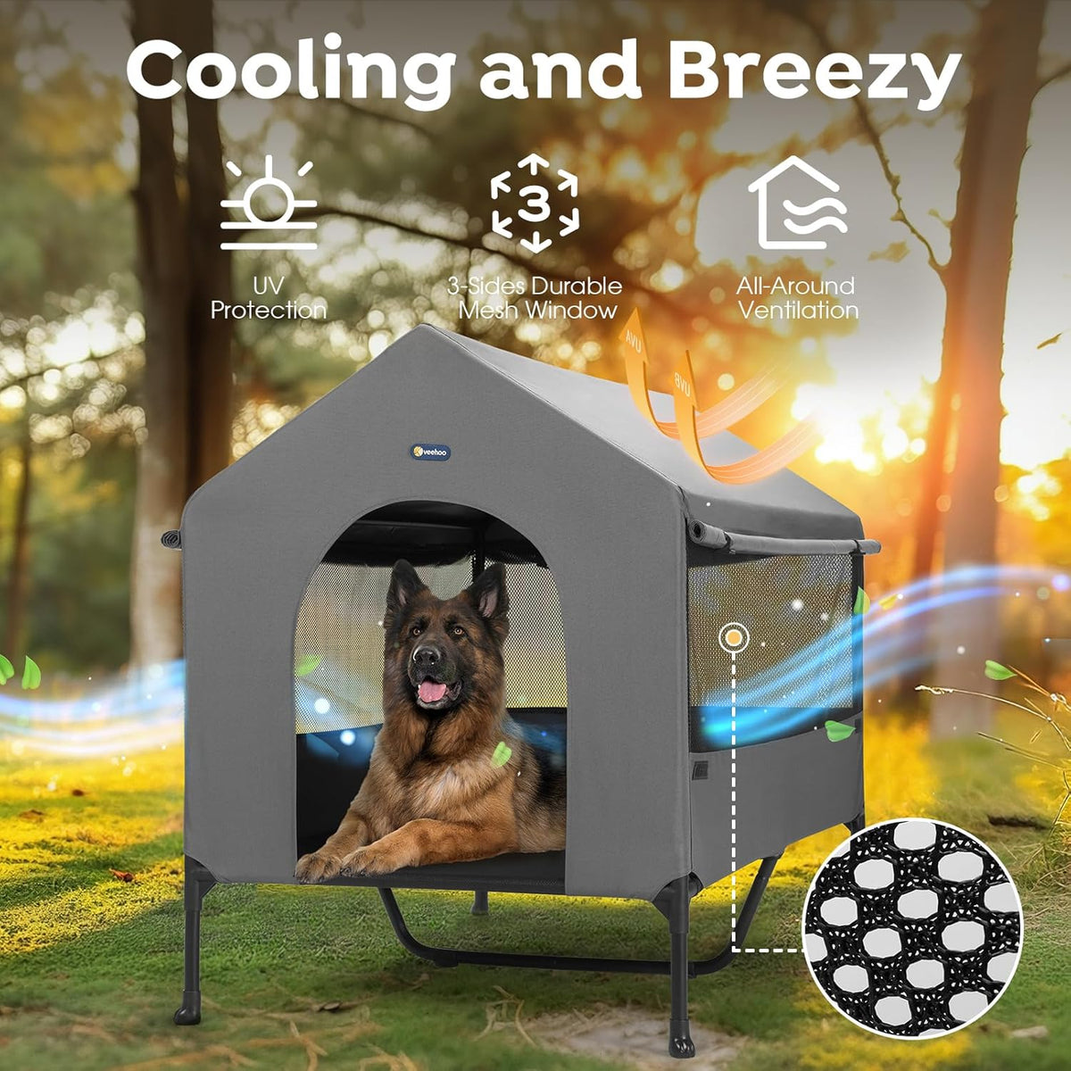 Veehoo 47" Dog House, 2-in-1 X-Large Dog House Outdoor Indoor Weatherproof, Outside Elevated Dog