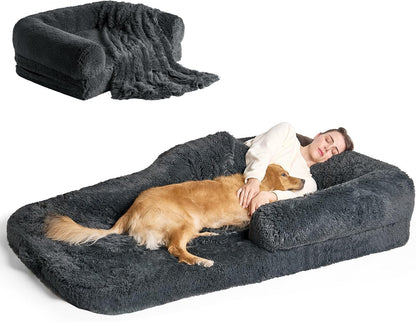 EHEYCIGA Foldable Human Dog Bed, Orthopedic Memory Foam Human Sized Dog Bed, Waterproof Pet Bed for