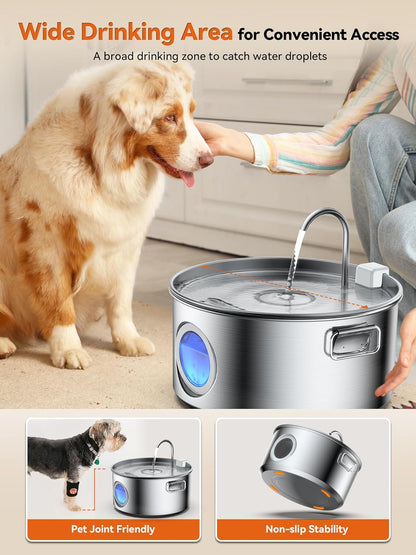 Dog Water Fountain for Large Dogs, 3.2Gal/406oz/12L Stainless Steel Pet Water Fountain, Quiet Dog